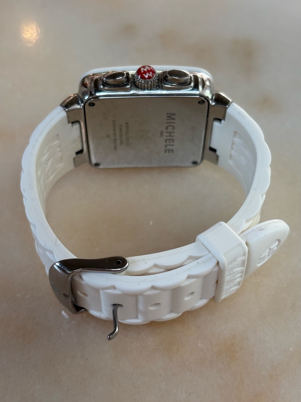 Michele White Ceramic Square Chronograph Watch with Silver Accents - Picture 4 of 6
